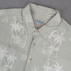 Y2K Quiksilver Edition Hawaiian Shirt Mens XL Sage Green Silk Tropical Palm Tree